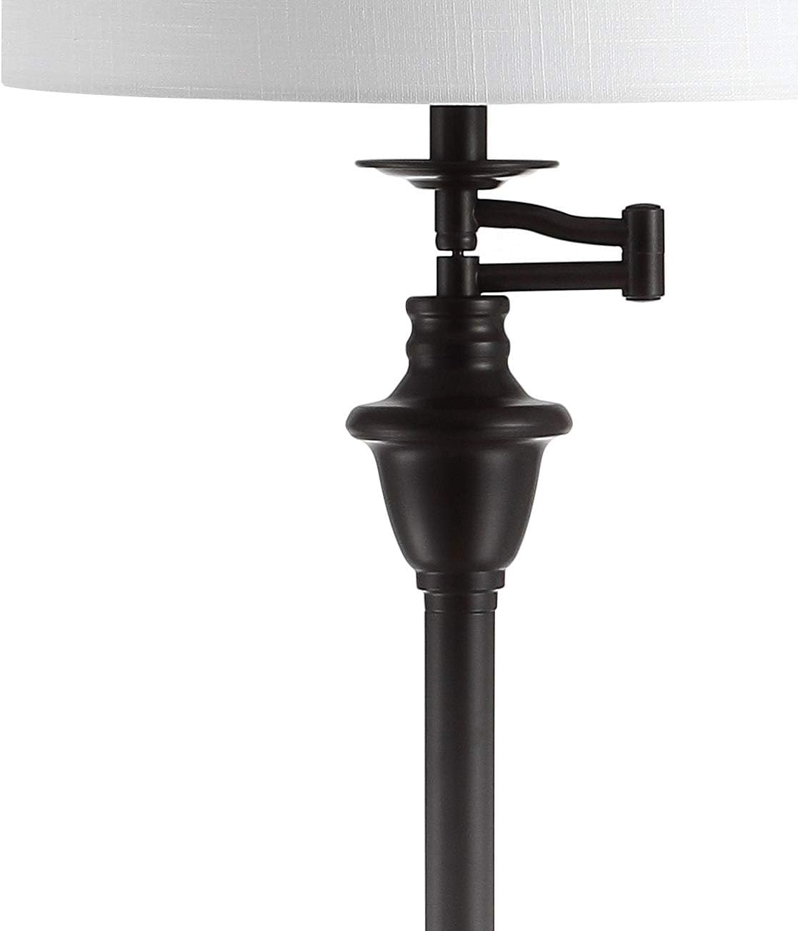 JONATHAN Y 60' Oil Rubbed Bronze Floor Lamp with Integrated Glass Side Table, Modern Swing Arm Standing Lamp for Living Room, White Linen Shade, LED Bulb Included (JYL3055C)