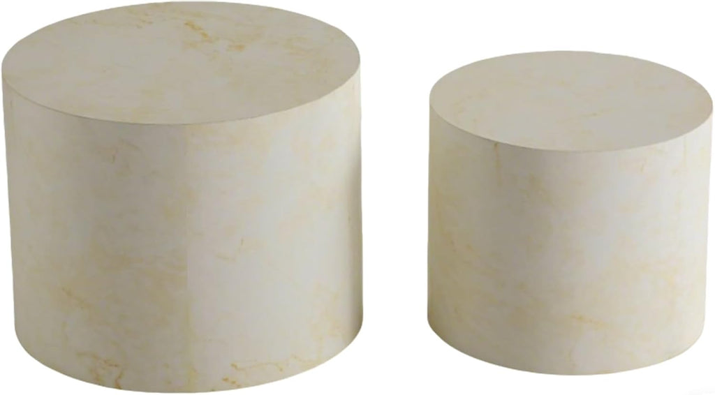 Nesting Coffee Table Set of 2, Modern Round Wooden Coffee Tables, Accent End Side Table for Small Space Living Room,Beige