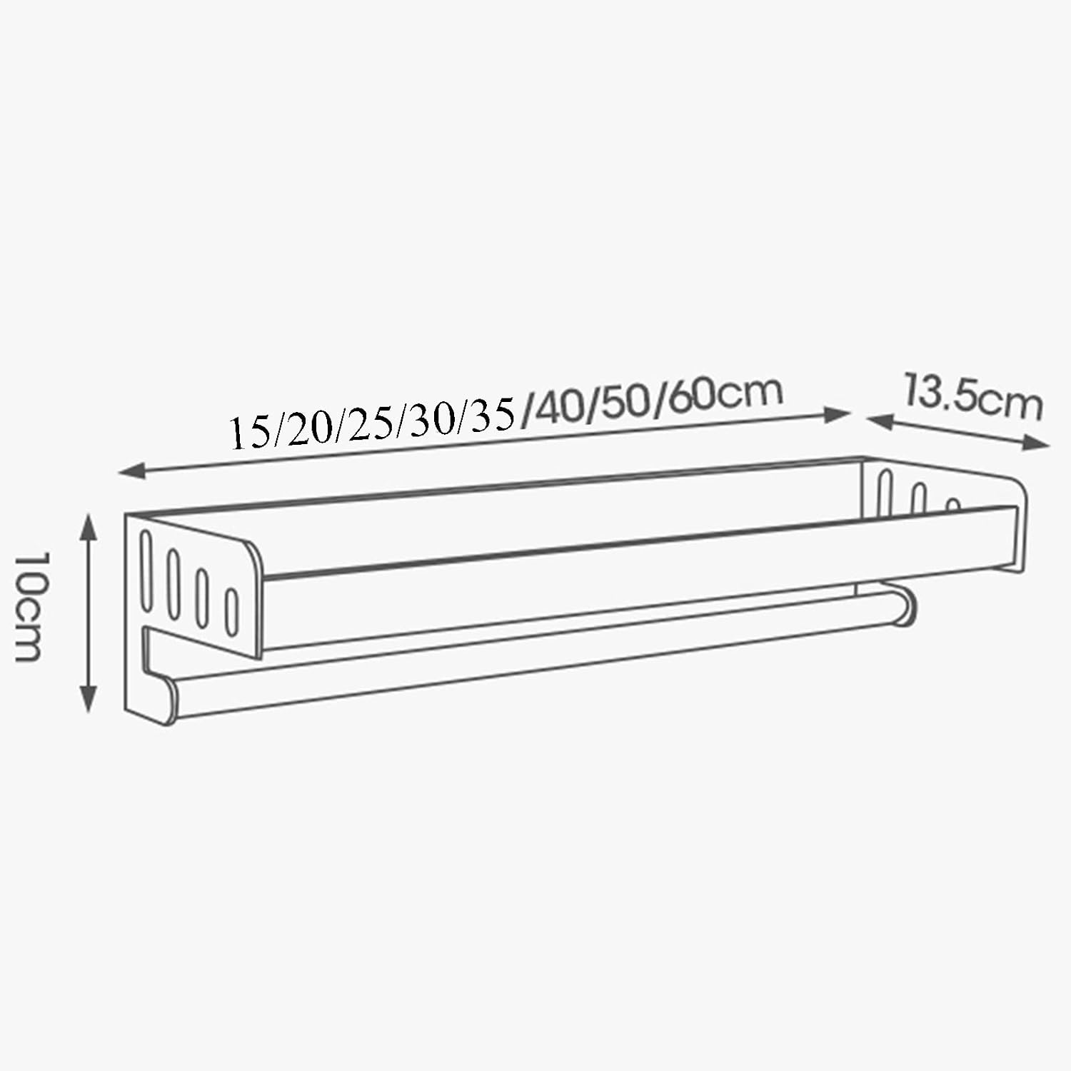 Towel Bar Bathroom Shelf Wall Mounted Kitchen Shelves with Hooks Kitchen Rail Self Adhesive No Drilling with Towel Bar Gray Space Aluminum for Bathroom Balcony 50Cm,20Cm