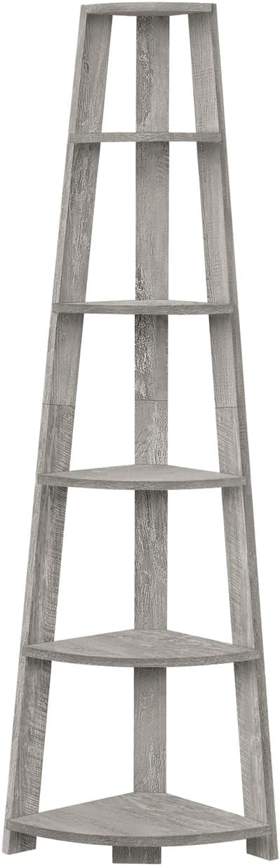 Bookshelf, Bookcase, Etagere, Corner, 5 Tier, 72' h, Office, Bedroom, Grey Laminate,