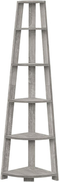 Bookshelf, Bookcase, Etagere, Corner, 5 Tier, 72' h, Office, Bedroom, Grey Laminate,