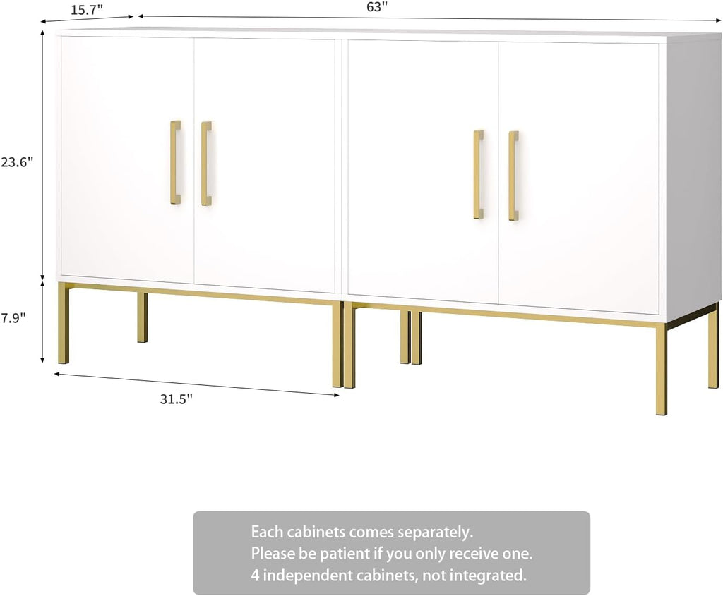 LYNSOM Storage Cabinet with Doors, Set of 2, Modern Buffet Cabinet with Storage, Kitchen Sideboard Buffet, White Wood Accent Cabinet for Living Room, Bedroom, Hallway, Entryway, Office, White