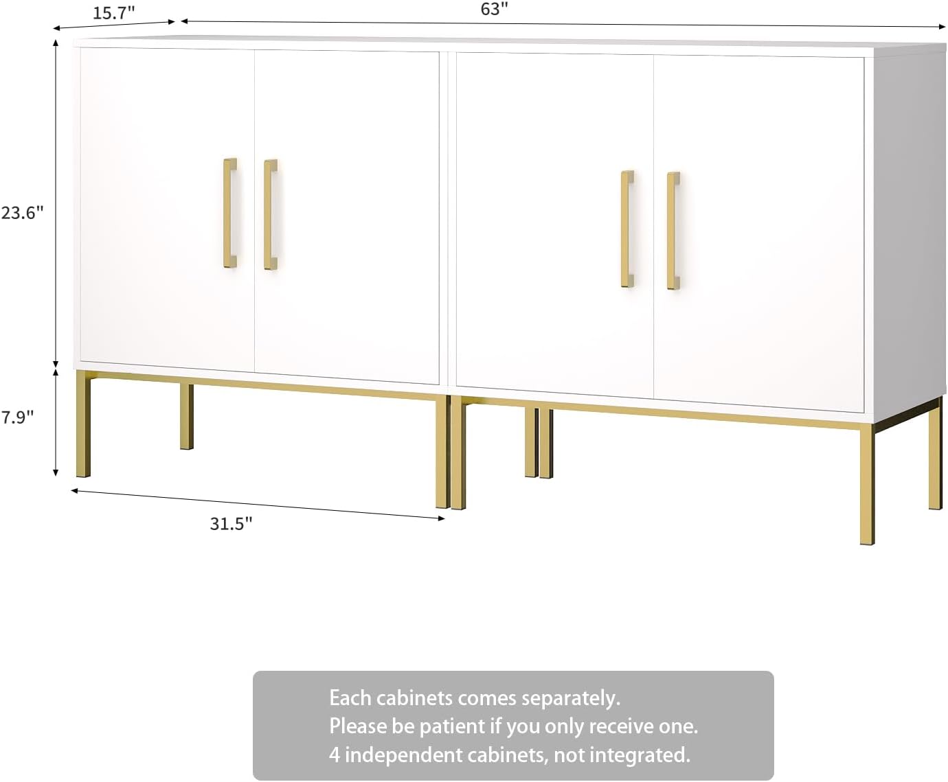 LYNSOM Storage Cabinet with Doors, Set of 2, Modern Buffet Cabinet with Storage, Kitchen Sideboard Buffet, White Wood Accent Cabinet for Living Room, Bedroom, Hallway, Entryway, Office, White