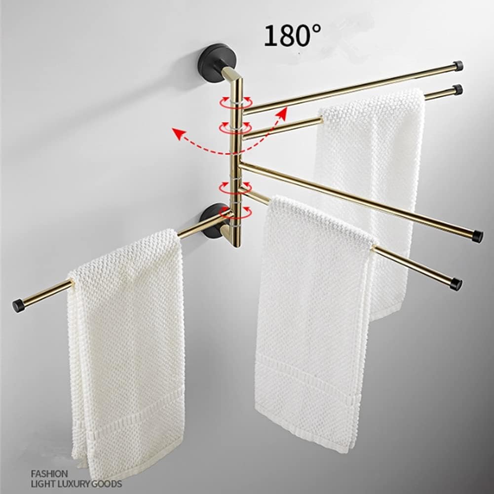 Towel Rail for Bathroom, Swivel Towel Hangers, Copper Gold Wall Mounted 5 Towel Bars, Bathroom Towel Rail Rack, Antique Bathroom Towel Holder Towel Hanger (Gold and Black-A