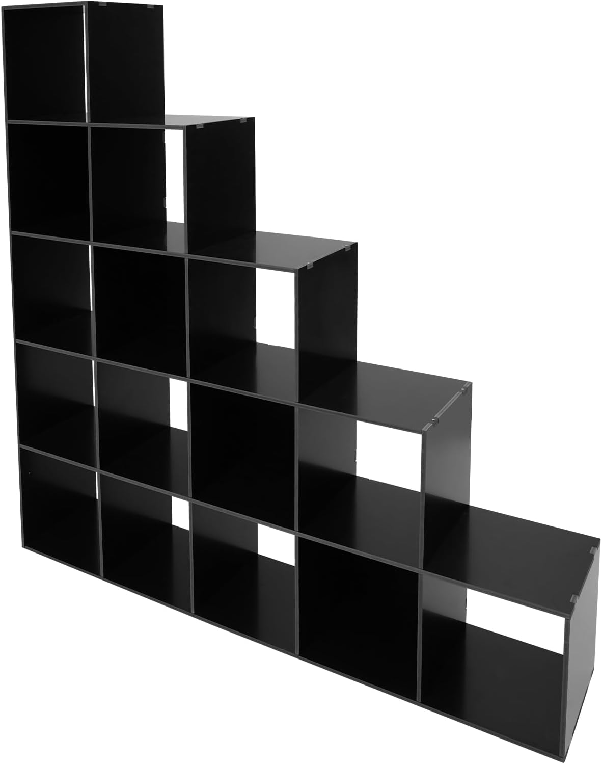 Ladder Cube Storage Bookcase 15-Cube Organizer for Home & Office L-Shaped Corner Shelf Freestanding L-Shaped Stepped Bookcase for Living Room Bedroom (Black, 15-Cube)