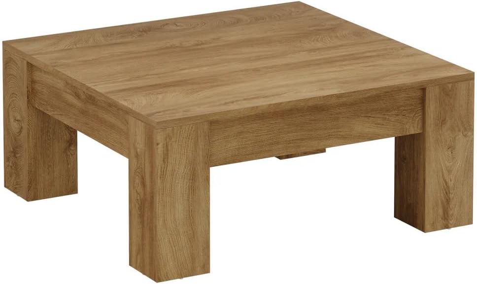 39.4' Square Coffee Table, Farmhouse Coffee Table with Sturdy Base, Mid-Century Modern MDF Accent Center Tea Tables for Living Room Apartment, Easy Assembly