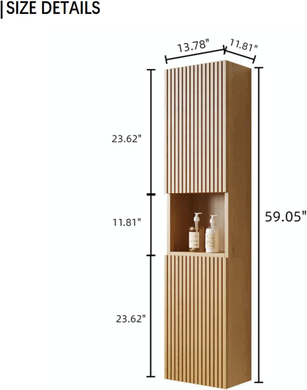 14-Inch Floating Bathroom Vanity Side Cabinet, 59' Tall Narrow Wood Storage Cabinet with Door and Shelf, Suitable for Small Spaces, Corners, Bathroom, Living Rooms and Laundry, Oak