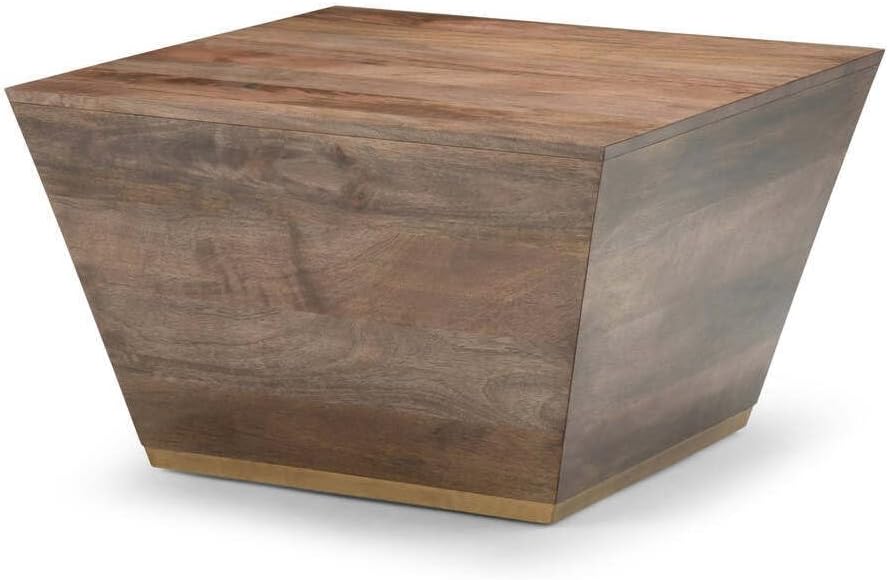 SIMPLIHOME Abba Square Coffee Table - 28 inch Wide Solid Mango Wood Modern Cocktail Table in Dark Brown, Contemporary Table for Living Room with Low Profile Block Design, Assembled