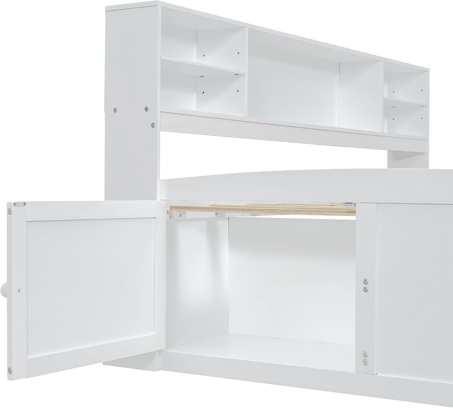SOFTSEA Full Size Daybed with Storage Drawers, Wood Corner Bed Full with Bookcase Headboard, Wooden Captains Bed with Storage Cabinets for Kids Teens Adults, White