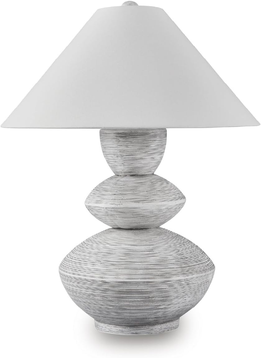 Signature Design by Ashley Brickdon Minimalist Polyresin Table Lamp with On/Off Switch, Light Gray & White