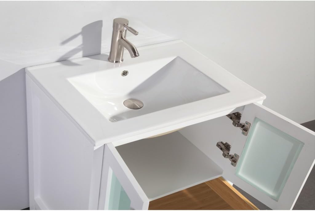 Vanity Art 96 Inch Under Mount Double Sink Bathroom Vanity Cabinet with 2 Mirrors, Ceramic Top Bathroom Cabinet Compact Set with 13 Dovetail Storage Drawers, VA3030-96-W