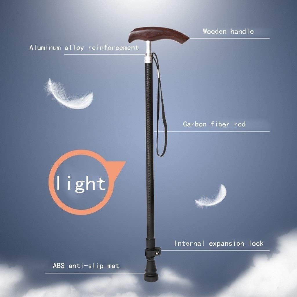 Walking Canes,Crutches Non-Slip Retractable Walking Stick Carbon Fiber Solid Wood Crutch for Seniors Disabled Mobility Daily Living Aids