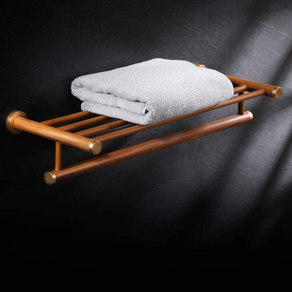 Solid Wood Bathroom Shelf with Towel Bar,Wall-Mounted Towel Holder Organizer Towel Shelf Storage Rail for Bathroom Kitchen