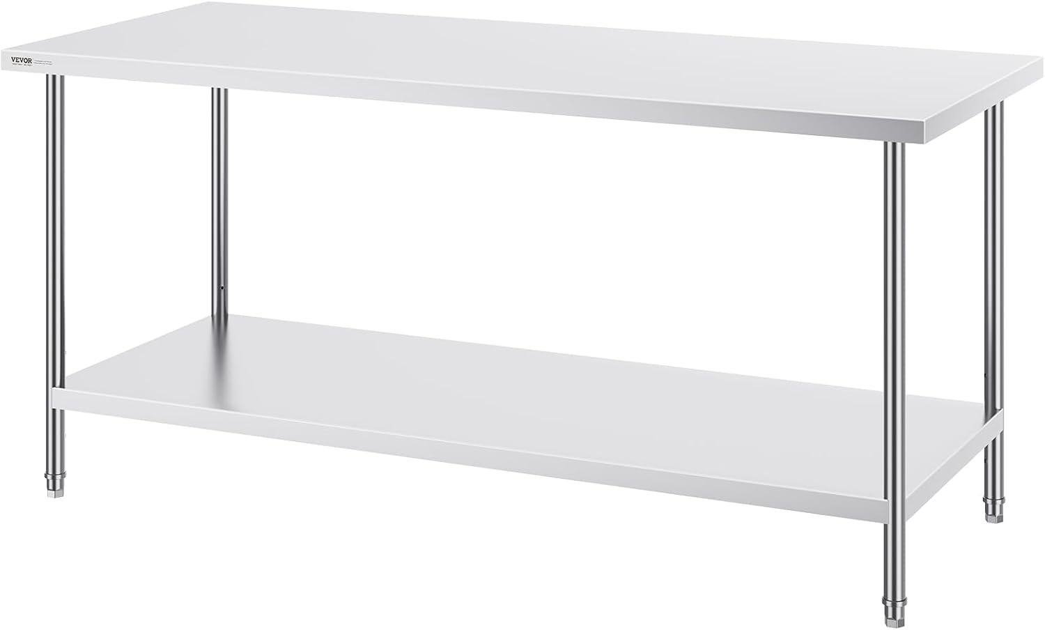 VEVOR Stainless Steel Prep Table, 30 x 72 x 34 Inch, 920 lbs Load Capacity, Heavy Duty Metal Worktable with 3 Adjustable Height Levels, Commercial Workstation for Kitchen Garage Restaurant Backyard