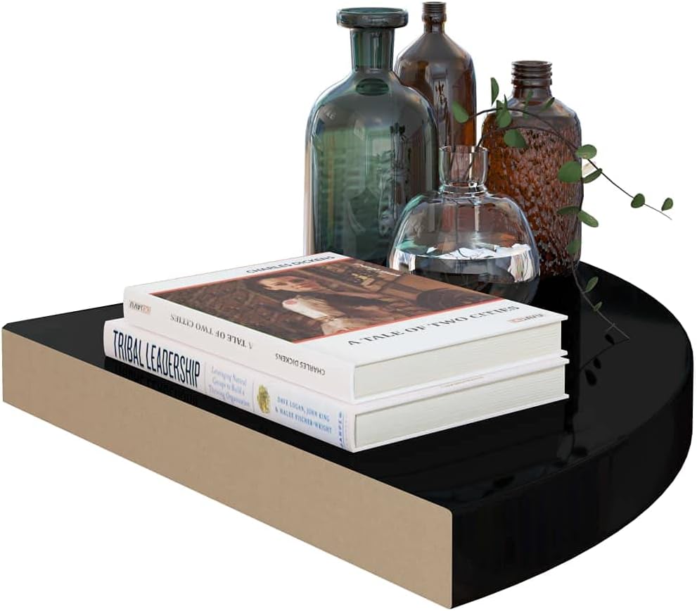 High Gloss Black Floating Corner Shelf Set 4 Pack Triangular Honeycomb MDF Wall Mount Shelves 13.8 x 13.8 x 1.5 Inches Holds 11 lbs for Living Room Bedroom Office