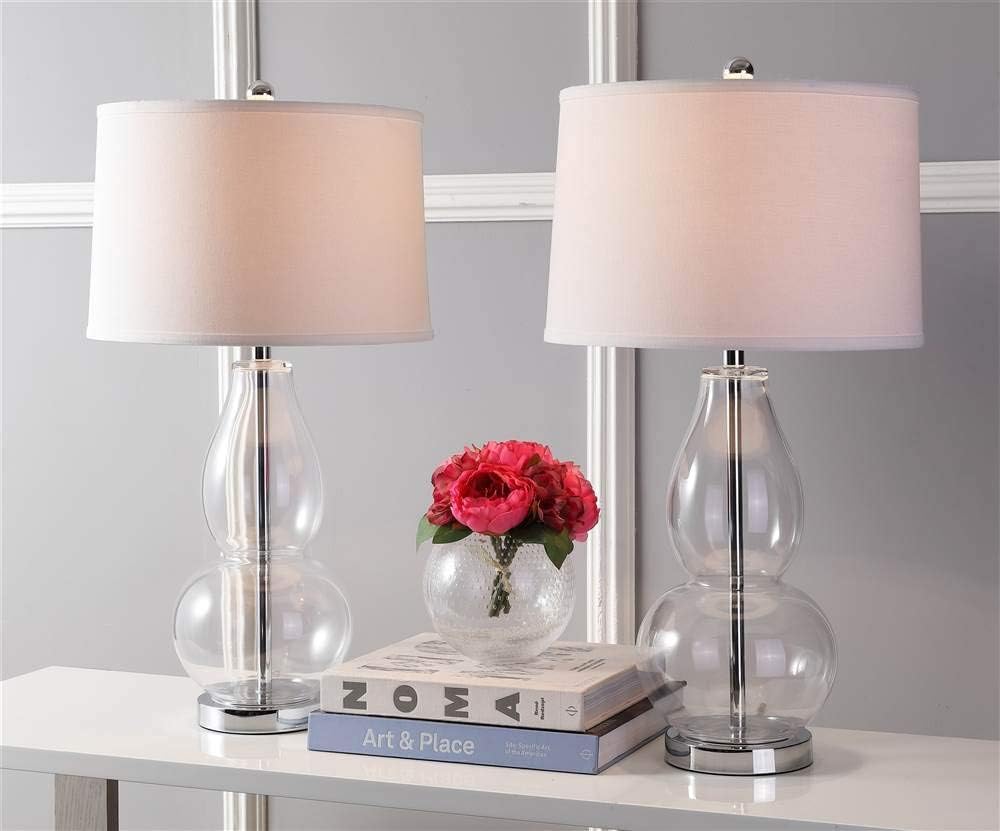 SAFAVIEH Lighting Collection Mercurio Crackle Glass Double Gourd 29-inch Bedroom Living Room Home Office Desk Nightstand Table Lamp Set of 2 (LED Bulbs Included)