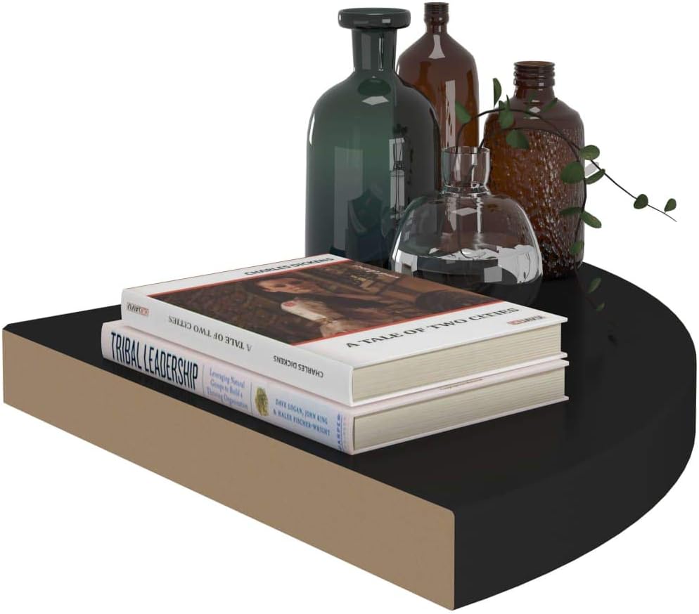 Corner Floating Shelves Wall Mounted,13.8 Inch Easy to Install Wall Corner Shelf,Wall Storage Shelves for Bedroom, Living Room, Bathroom, Kitchen, Office Concrete White (Black 4 Pcs)
