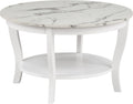 Convenience Concepts American Heritage Round Coffee Table 30' - Classic Living Room Table with Storage Shelf, Traditional Round Family Room Center Table, White Faux Marble/White