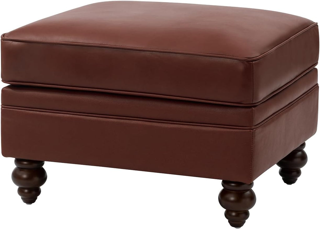 HULALA HOME Genuine Leather Ottoman Coffee Table, Ottoman Foot Rest for Living Room, Brown