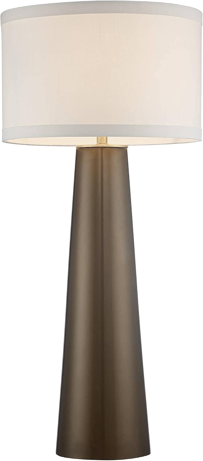 Possini Euro Design Karen Modern Table Lamp 36' Tall Dark Gold Tapered Glass Column Off White Fabric Drum Shade Decor for Living Room Bedroom House Bedside Nightstand Home Office Entryway Family