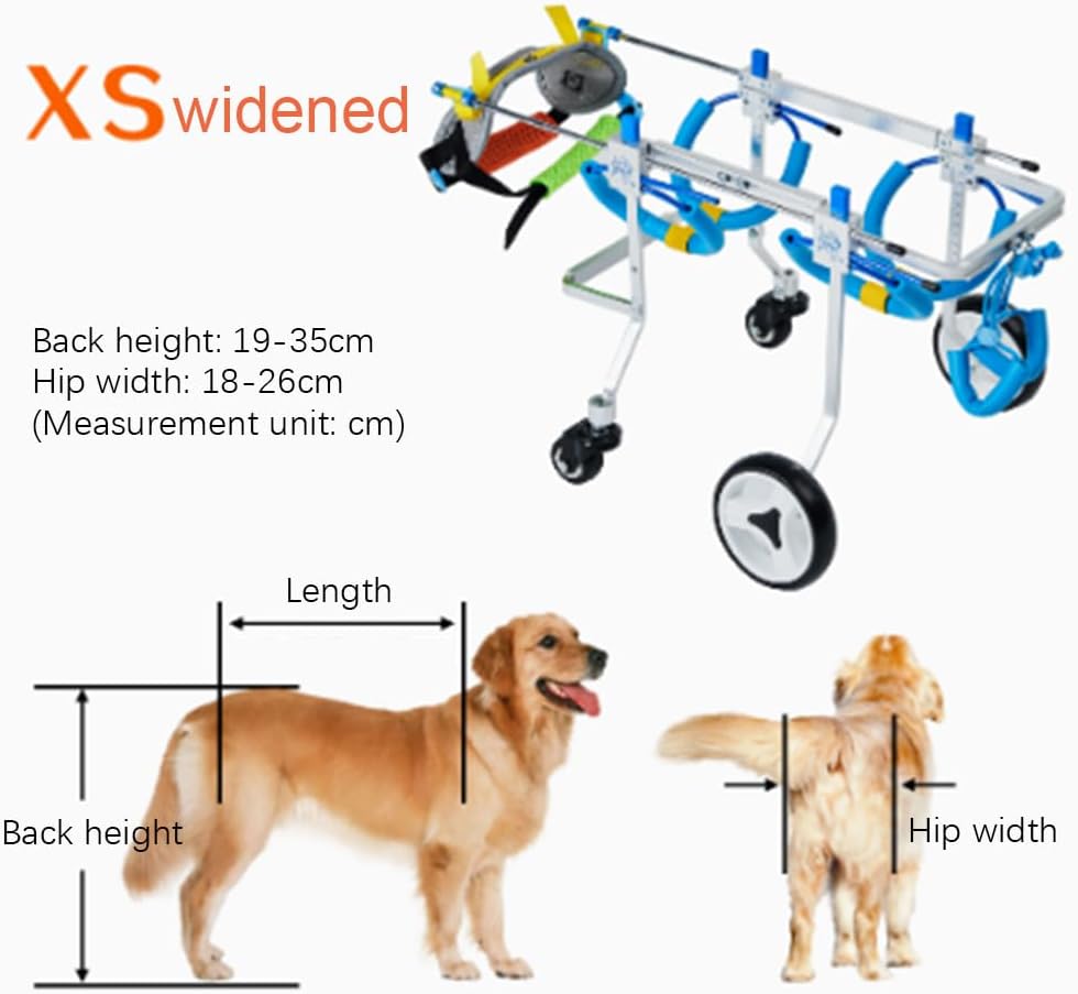Small Four-Wheeled Dog Wheelchair, Pet Wheelchair, Dog Disability Training Wheelchair, Scooter Four-Wheeled Dog Cart, Does Not Affect Defecation, Light Weight,Xs Widen