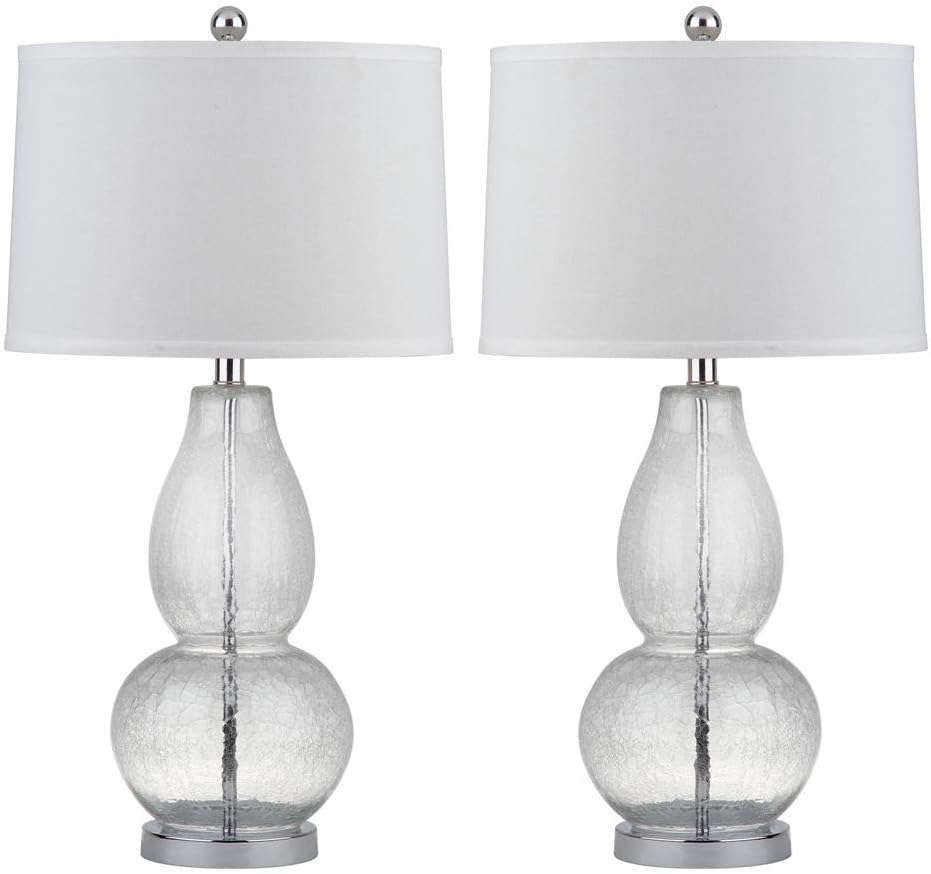 SAFAVIEH Lighting Collection Mercurio Crackle Glass Double Gourd 29-inch Bedroom Living Room Home Office Desk Nightstand Table Lamp Set of 2 (LED Bulbs Included)