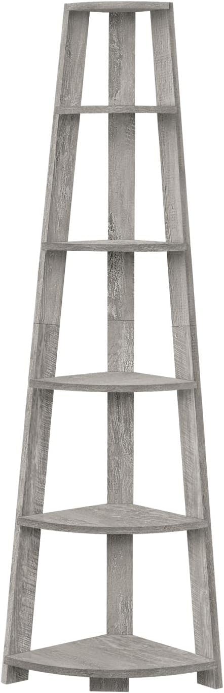 Monarch Specialties I 2433 Bookshelf, Bookcase, Etagere, Corner, 5 Tier, 72' H, Office, Bedroom, Laminate, Grey, Contemporary, Modern