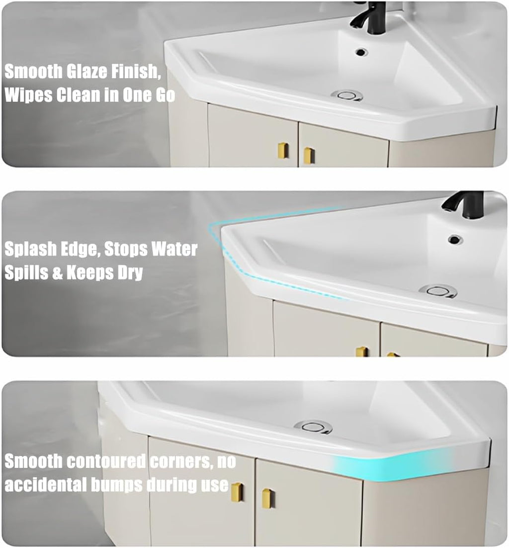 Corner Bathroom Vanity Sink for Small Space, Freestanding Compact Space Bathroom Storage Cabinet,Space-Saving, with White Ceramic Sink & Adjustable Shelf(48x48cm(18.9x18.9 in))
