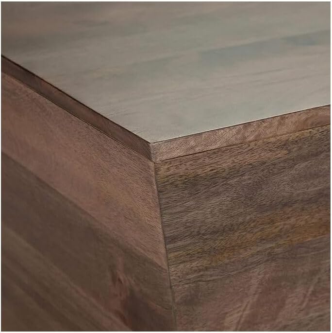 SIMPLIHOME Abba Square Coffee Table - 28 inch Wide Solid Mango Wood Modern Cocktail Table in Dark Brown, Contemporary Table for Living Room with Low Profile Block Design, Assembled