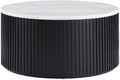 Steve Silver Furniture Colvin White Marble Cocktail Table, Contemporary/Modern Design, 36' Round Table, Coffee Table, Living Room Centerpiece, Wooden Drum Base, 36' W x 36' L x 19' H, Black, White