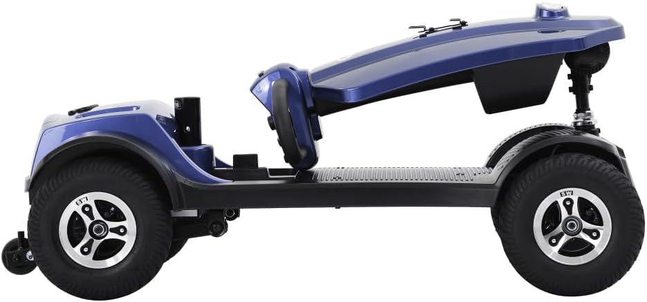 MAX Plus Emerald Outdoor Mobility Scooter - 16 Miles Range, Foldable Design, Anti-Tip Safety System, USB Charger & Cup Holder, 2 * 20AH Battery (300W Motor, 136kg Capacity) (Blue + Metal)