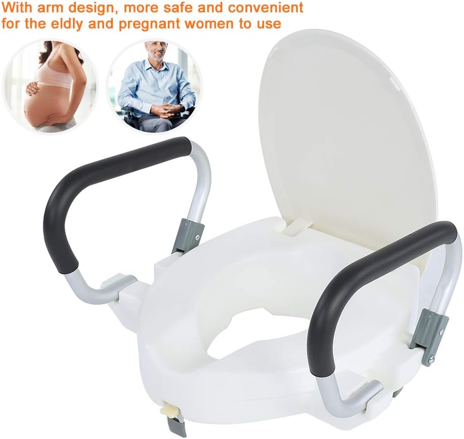 Yinhing Elevated Raised Toilet Seat With Removable Padded Arms 10cm Height Adjustable Disability Aid Toilet Seat for Elderly Pregnant Women White 40x43.5x10cm