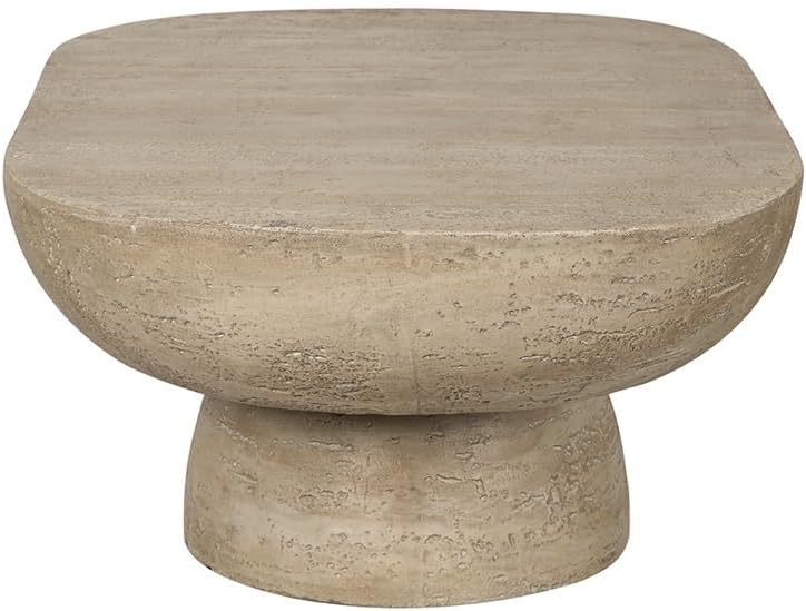 Oval Coffee Table, 36'*24'*15'Cream Cement Modern Center Table Side Accent End for Living Room