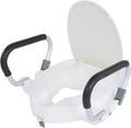 ZJchao 10cm Elevated Raised Toilet with Padded Arms, Soft-Close Lid & Non-Slip Base – White, Fit for Standard Toilets