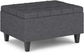 SIMPLIHOME Harrison Small Coffee Table Storage Ottoman - 34 inch Wide Upholstered Linen Look Fabric Rectangular Lift-Top Ottoman in Slate Grey, Transitional Ottoman for Living Room with Hidden Storage