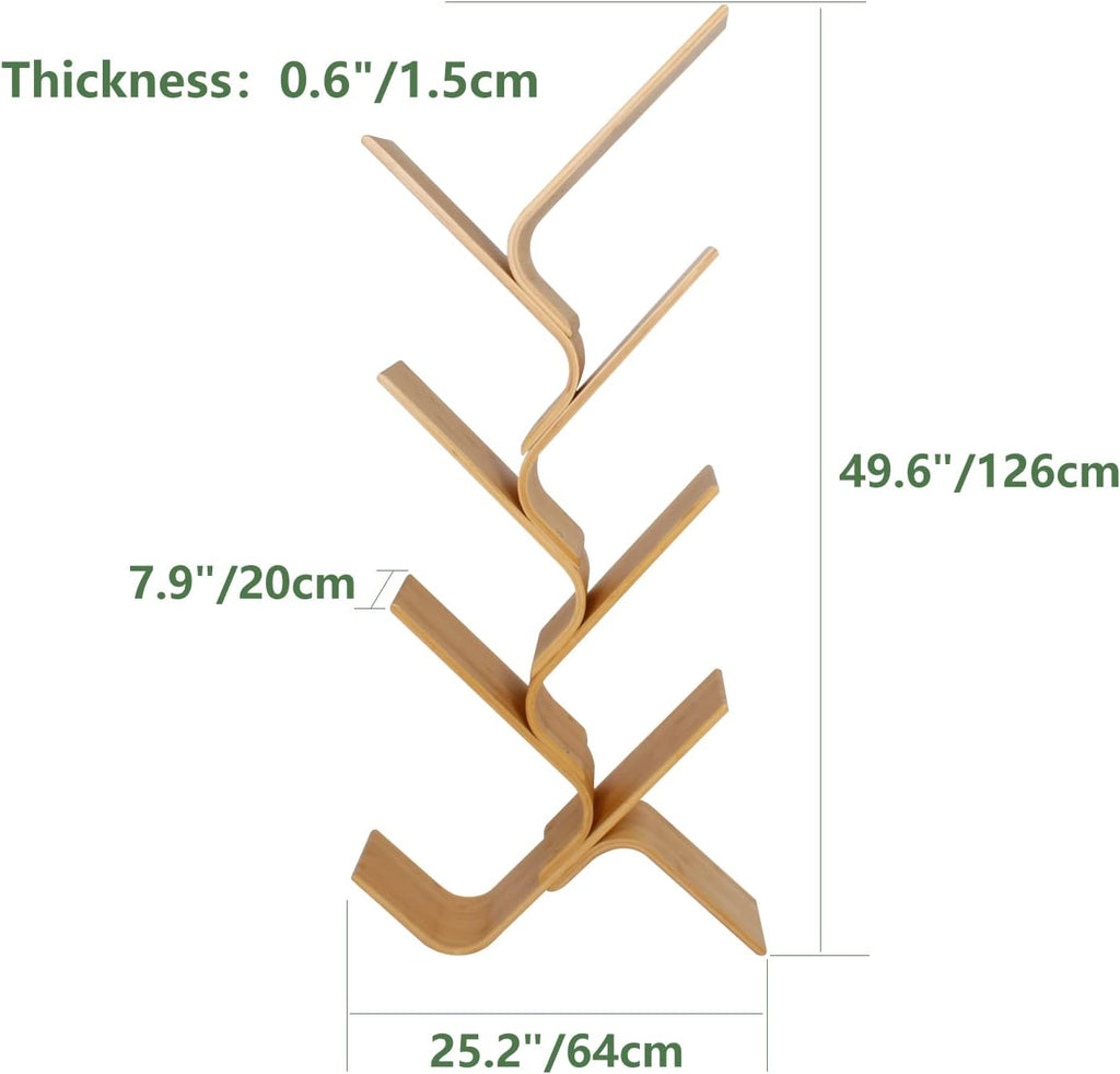 7-Tier Floor Bamboo Tree Bookshelf, Modern Standing Bookcase Office Book Storage Creative Curved Rack Organizer Shelves, Book Shelf Space Saver for Home Living Room Corner Bedroom