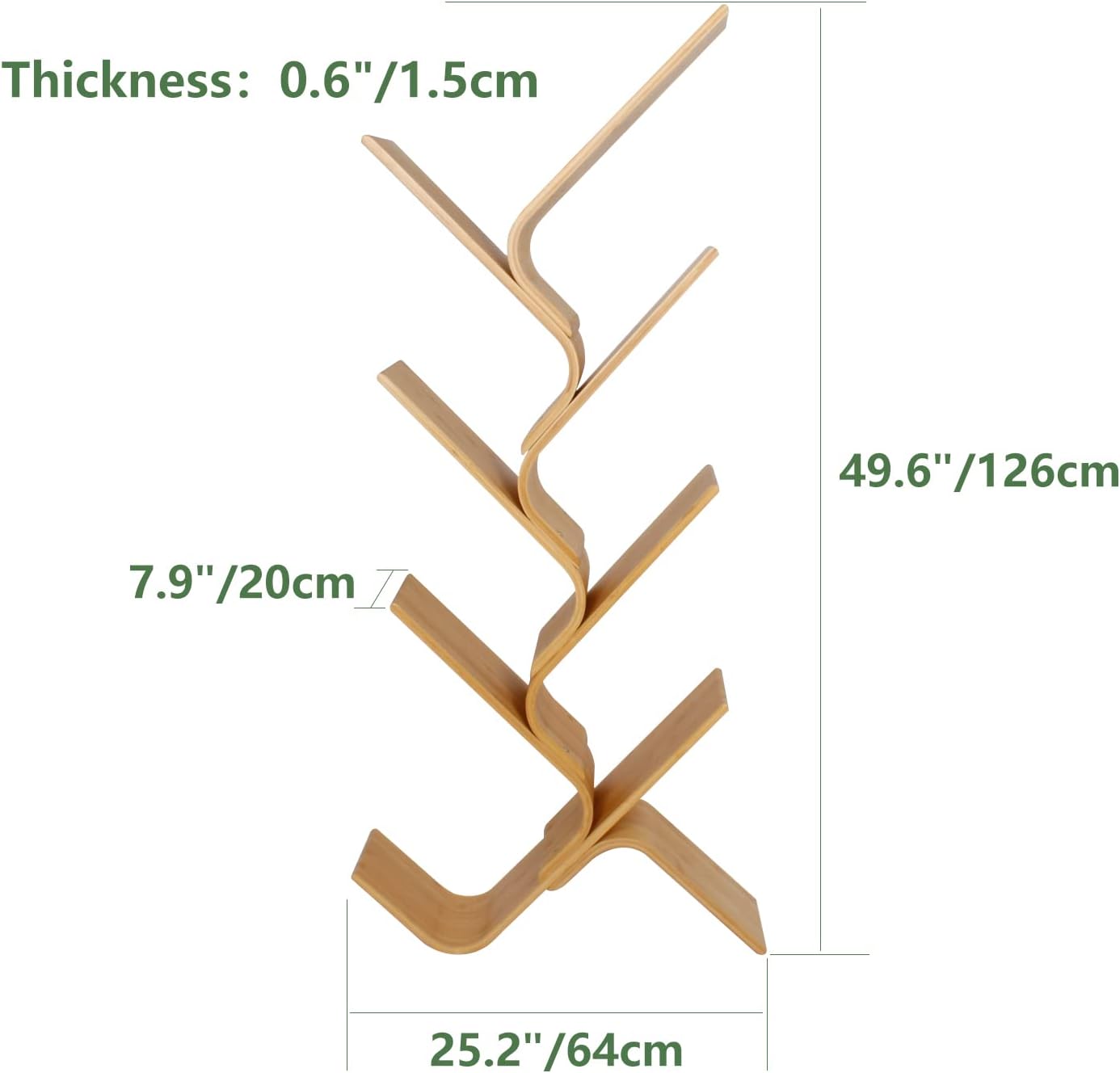 7-Tier Floor Bamboo Tree Bookshelf, Modern Standing Bookcase Office Book Storage Creative Curved Rack Organizer Shelves, Book Shelf Space Saver for Home Living Room Corner Bedroom