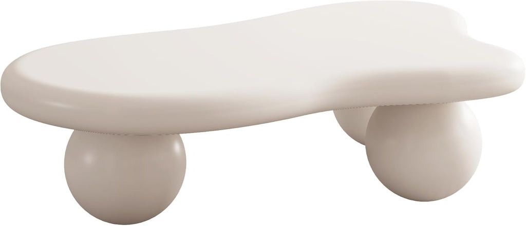 47' Cloud Coffee Table,Modern Cute End Table with Ball Legs,Small Round Edge Tea Table,Irregular Indoor Wood Coffee Table for Living Room, Bedroom, Small Space,Balcony,Patio Cream White