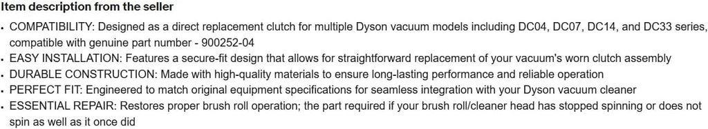 Replacement for Dyson Vacuum Cleaner Clutch Compatible with DC04/DC07/DC14/DC33, Part 900252-04 OEM