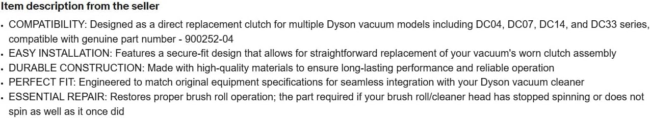 Replacement for Dyson Vacuum Cleaner Clutch Compatible with DC04/DC07/DC14/DC33, Part 900252-04 OEM