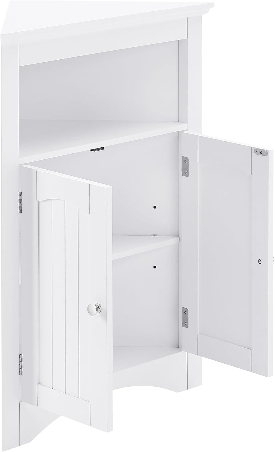 Small Corner Storage Cabinet with Doors and Adjustable Shelves Bathroom Corner Floor Cabinet for Living Room, Bathroom, Kitchen - White