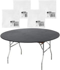 Kwik-Covers 60' Black Round Fitted Plastic Table Covers, Bundle of 20 with Two Hundred Eighty (280) Ohm Commerce Paper Napkins - Indoor or Outdoor Fitted Table Covers (Table NOT Included)
