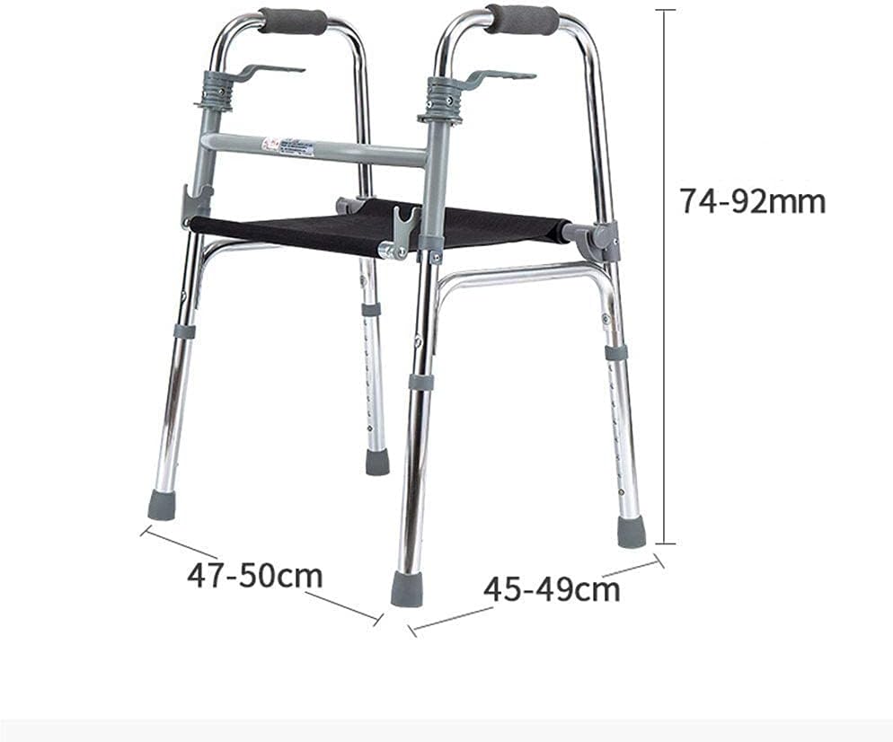 Folding Elderly Walker Lightweight Aluminum Alloy Walking Frame Daily Living Aid with Seat and Folding Handle Transport Chair