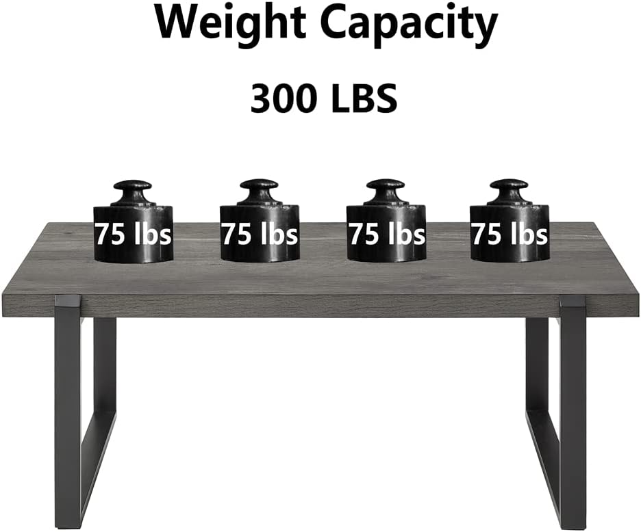 EXCEFUR Modern Coffee Table, Rustic Wood and Metal Center Table, Rectangle Cocktail Tea Table for Living Room, Grey, 44 Inch