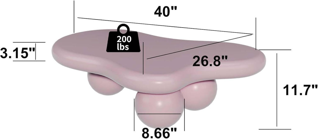 40' Modern Small Coffee Table Cloud Shape Low Center Table Cute Irregular Indoor Tea Table with 3 Ball Legs for Living Room Small Space