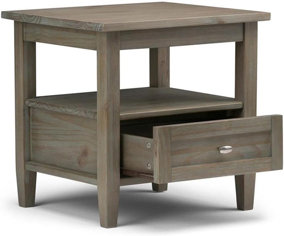 Small End Table for Living Room, Square Bed Side Table, Narrow Nightstand with Storage Drawer and Shelf for Bedroom, Rustic Telephone Table for Sofa Side, Grey Corner Table for Sofa Side