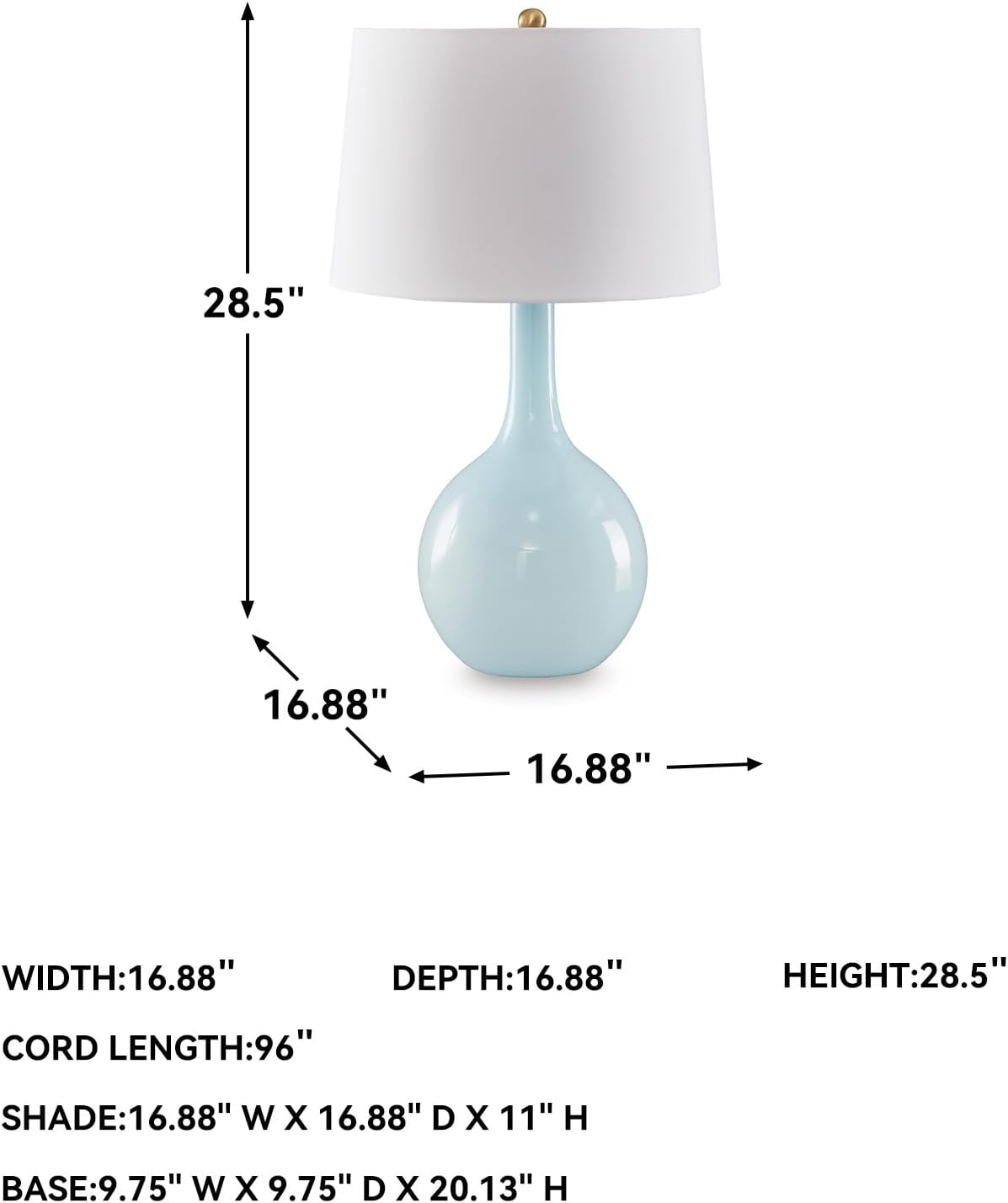 Signature Design by Ashley Rylanton Coastal Glass Table Lamp with 3-Way Switch, Light Blue