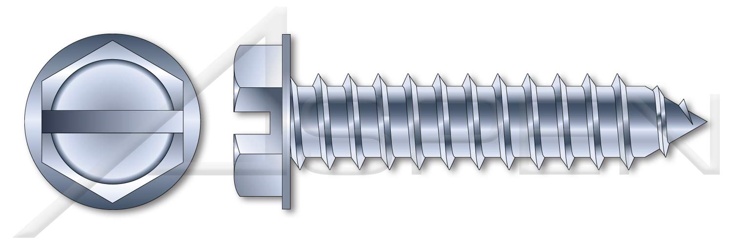 (3000 pcs) 1/4'-14 X 3/4', Self-Tapping Sheet Metal Screws, Type AB, Hex Indented Washer, Slotted, Steel, Zinc Plated