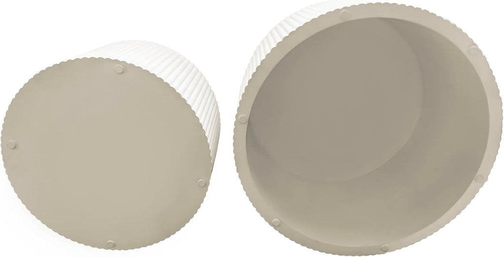 Nesting Coffee Table Set of 2, Modern Drum Side End Wave Stripe Round Coffee Table for Living Room, Bedroom, Beige