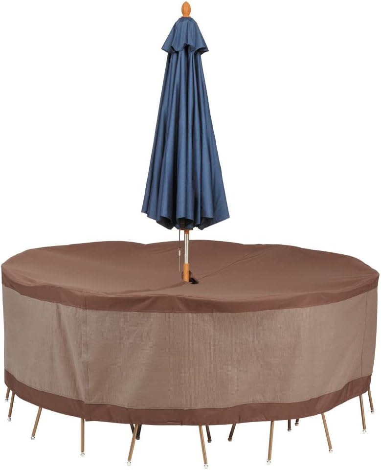 DUCKCOVERS® Ultimate Waterproof 94 Inch Round Patio Table and Chair Set Cover with Umbrella Hole, Outdoor Table and Chair Cover